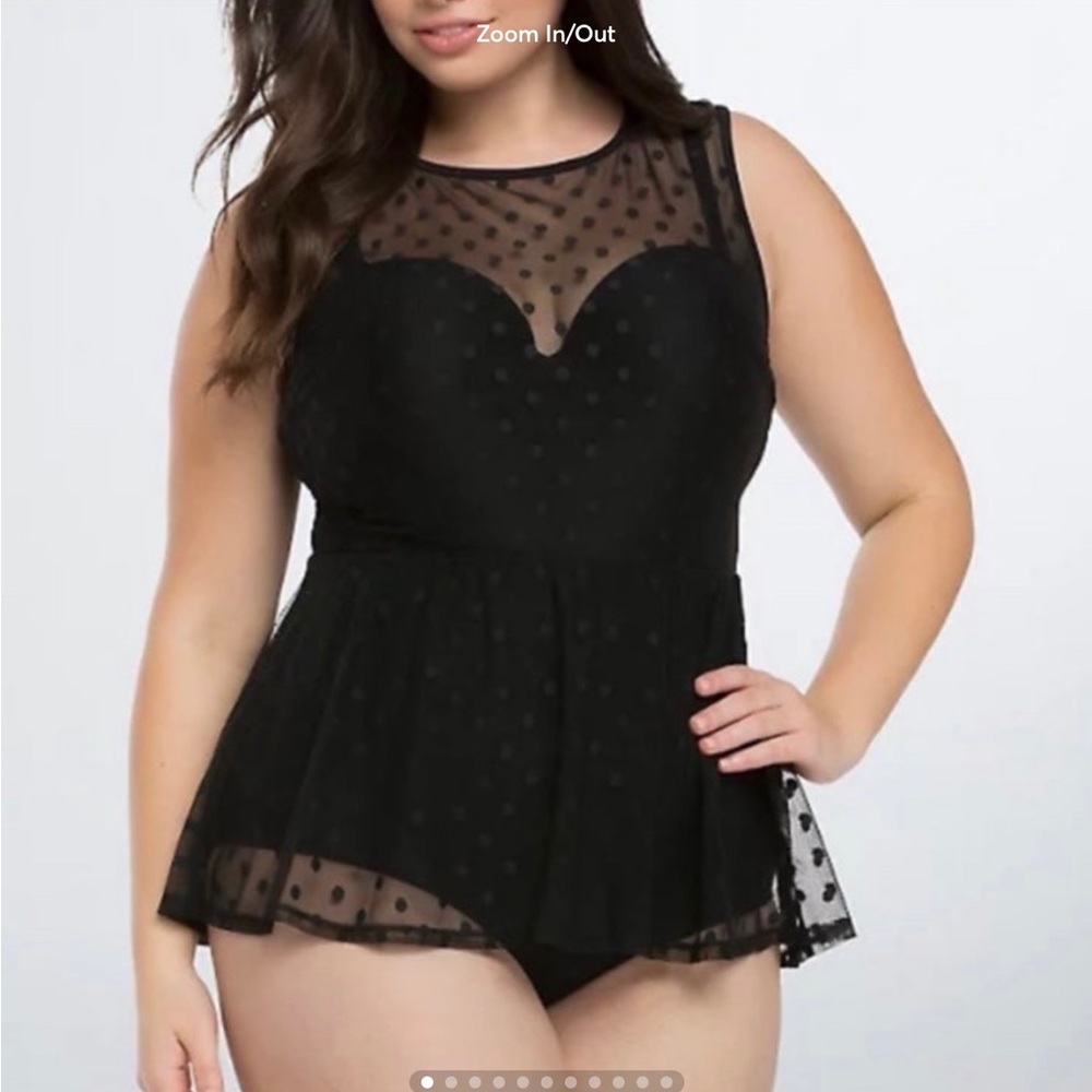 Torrid black polka dot mesh one piece swimsuit, size 2 (18/20) NWOT